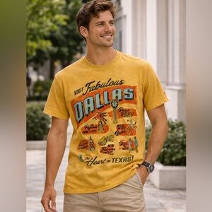 Retro Dallas Texas Graphic Tee | Yellow Vintage Style Travel Tourist T-Shirt USA